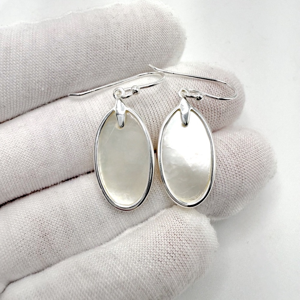 Oval Mother of Pearl .925 Sterling Silver French Wire Earrings
